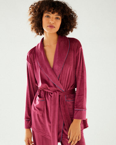 Ruby Velour Dressing Gown & Relaxed Trousers Set